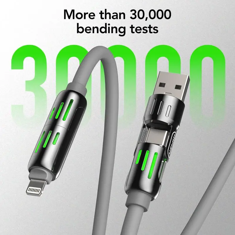 USB、Type C, lightning-Max 240W Fast Charging and Data Sync MFISH 4-in-1 Multi-Function USB Charging Cable for iPhone 16/15, iPad