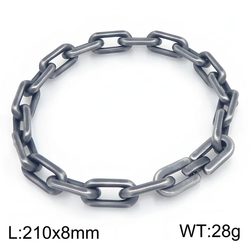 Men's Stainless Steel Bracelet Edge-Cut O-Shaped Square Rolo Chain - Plain Finish, 8mm x 8.26 Inches