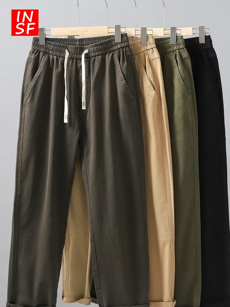 

American Sle Men's Casual Pants Pure Cotton Combed Loose Straight Leg Elastic Waist Corduroy Autumn Winter Faionable All-...