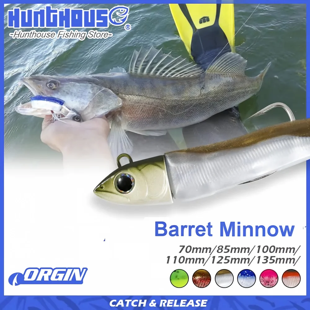 Hunthouse Barret Minnow 125 mm 60 g Silikon-Weichköder, künstlicher Köder, Angelgerät für Barsch, Hecht, Leurre Souple LW216