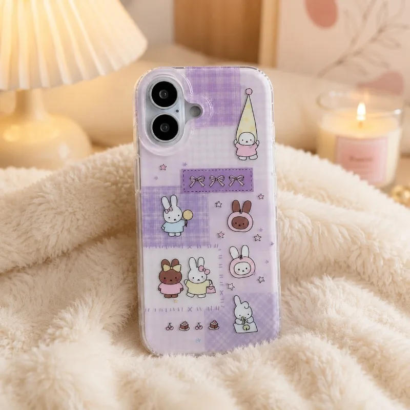 Kawaii Miffy Jelly Phone Case for IPhone 17 16 14 13 12 11 Pro Purple Character Design Protective Back Cover Mobile Phone Shell view 4