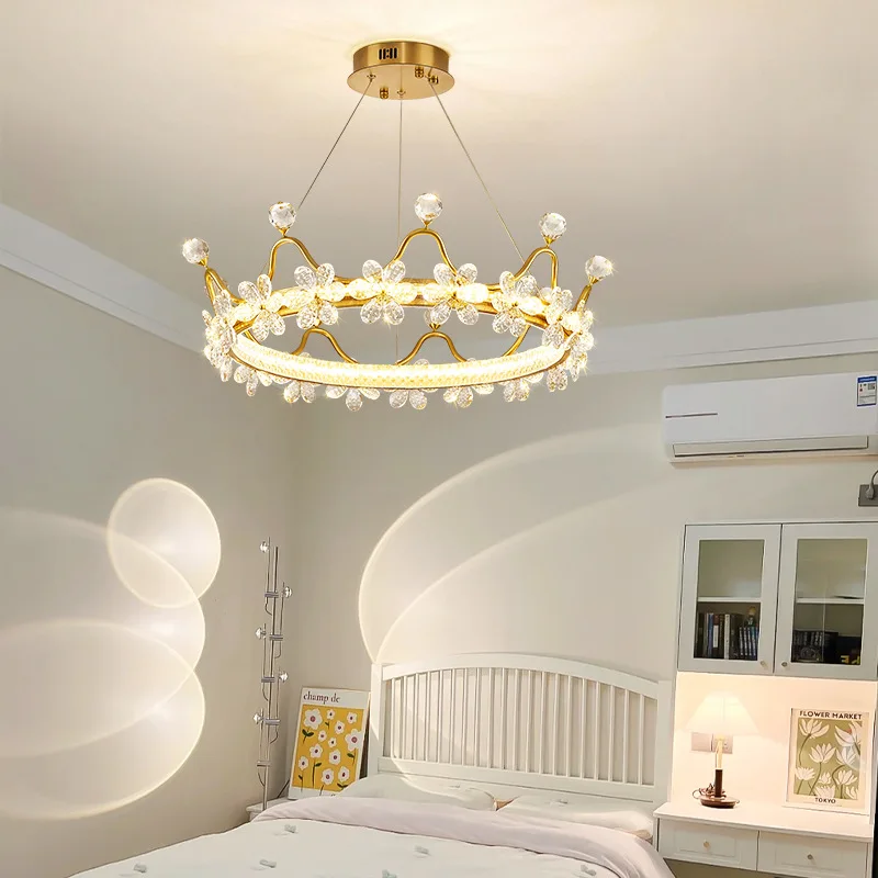 

Morden Led Crown Crystal Ceiling Chandeliers Flower Living Room Bedroom Pendant Lights Home Decor Hanging Lamps Lustre Fixtures