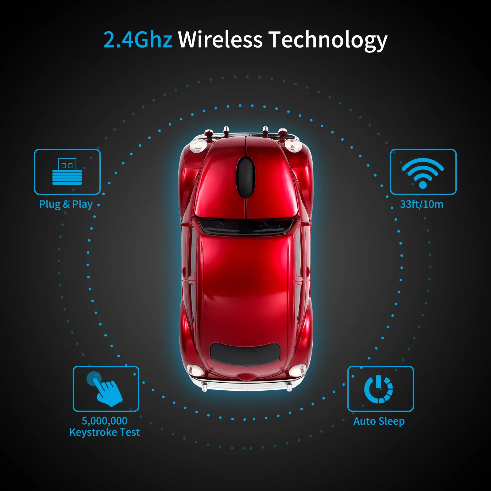 Cool Wireless Mini Classic Car-Shape Roller Mouse 2.4G Optical Ergonomic Computer Mice Game PC Laptop Universal Creative Gifts