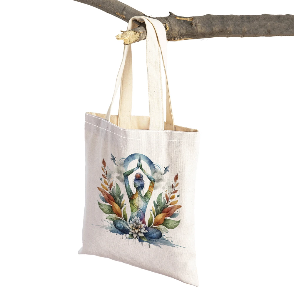 

Lady Tote Shoulder Handbag Chakras in Ancient Indian Yoga Art Girl Shopping Bag Cartoon Double Print Women Shopper Bags