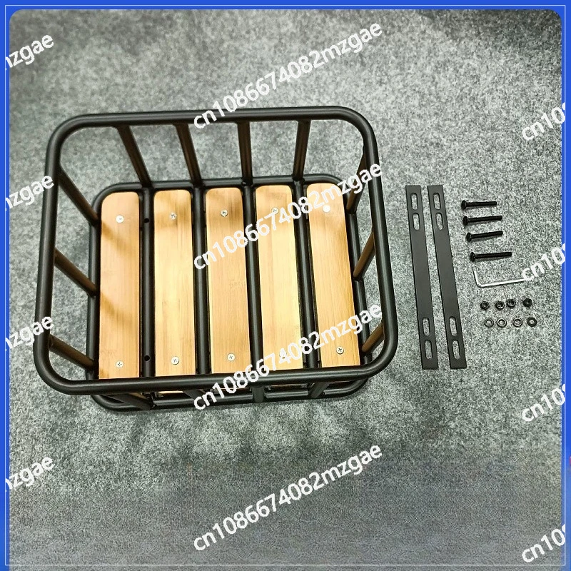 

Корзина для велосипеда с бамбуковой деревянной доской, передняя корзина из кованого железа, крепление винта передней полки