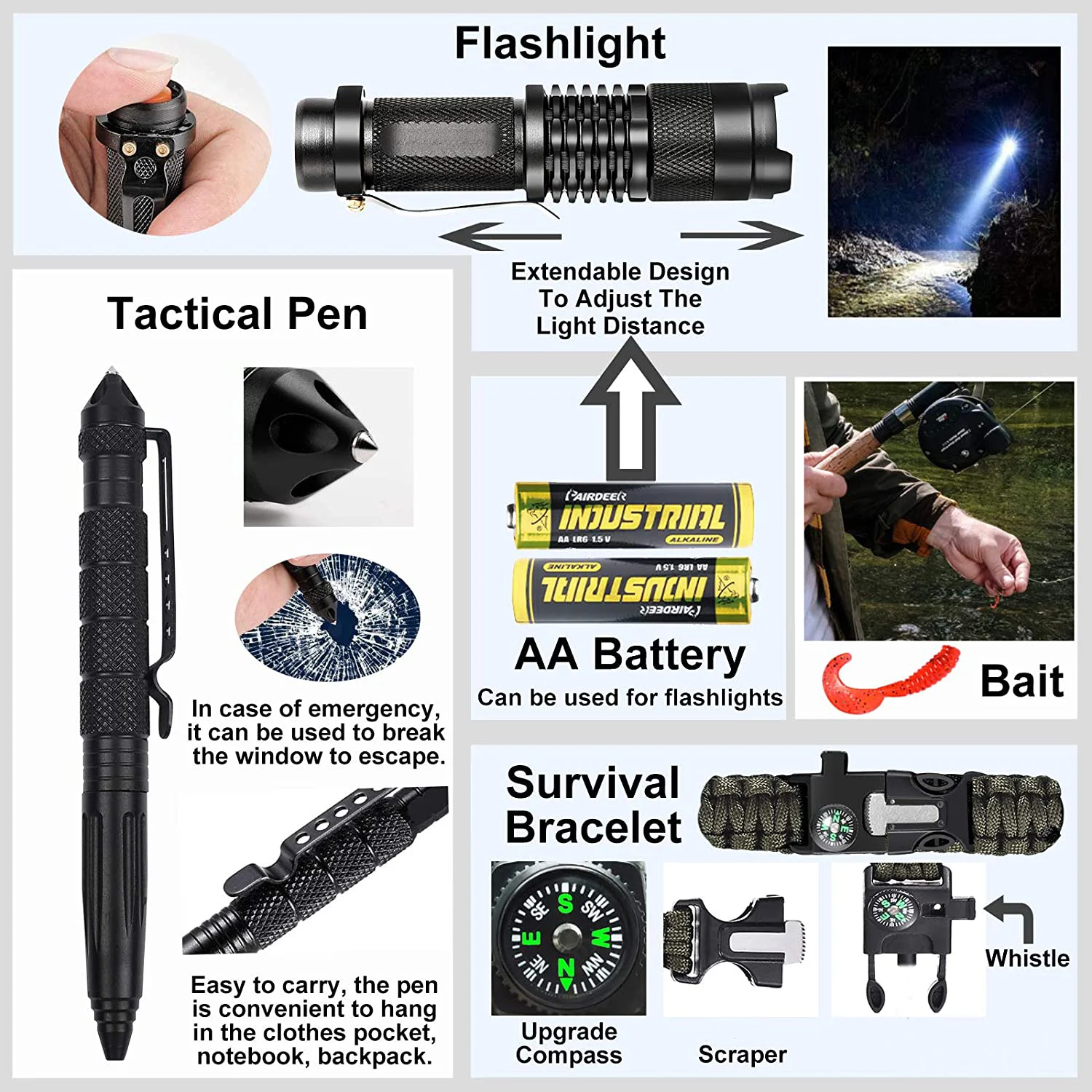 Emergency Survival Gear Camping Equipments Kits 21 in 1 Professional Cool Gadgets Stuff Tactical Tool Gift Ideas for Him Teenage