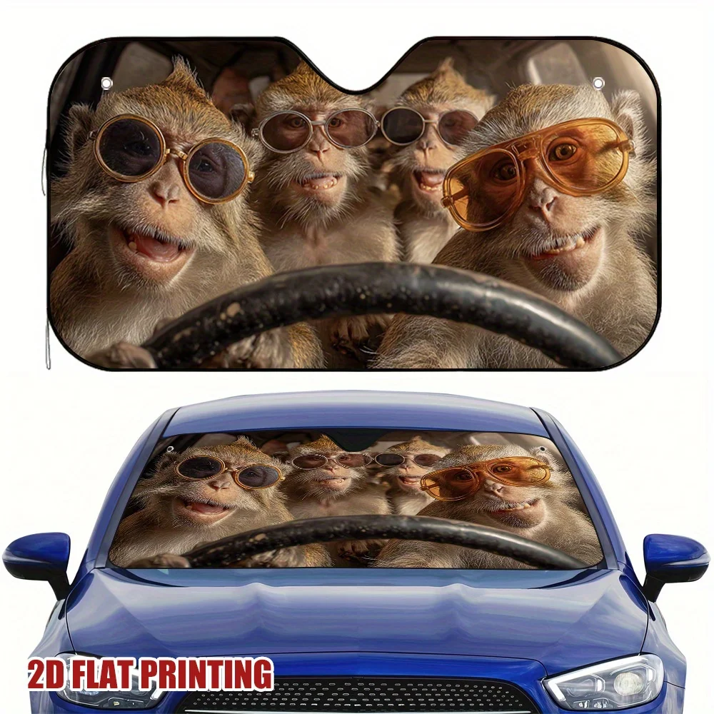 

1pc Fun Monkeys Driving Car Fashion Glasses Windshield Sun Shade - 2D Flat Printed Design, Durable Car Interior Accessories For