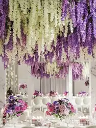 10pcs Artificial Wisteria Hanging Flower Garland, Silk Flower Vine For Wedding, Party, Home, Garden, Wall Decor