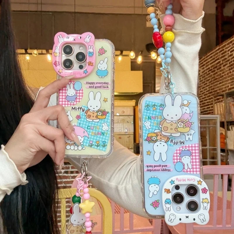 

Cartoon Cat Lens protect Cute Miffy Phone Case For iPhone 13 14 15 16 17 Pro Max daily life Miffy star Cover Y2k Wrist Strap﻿﻿﻿﻿