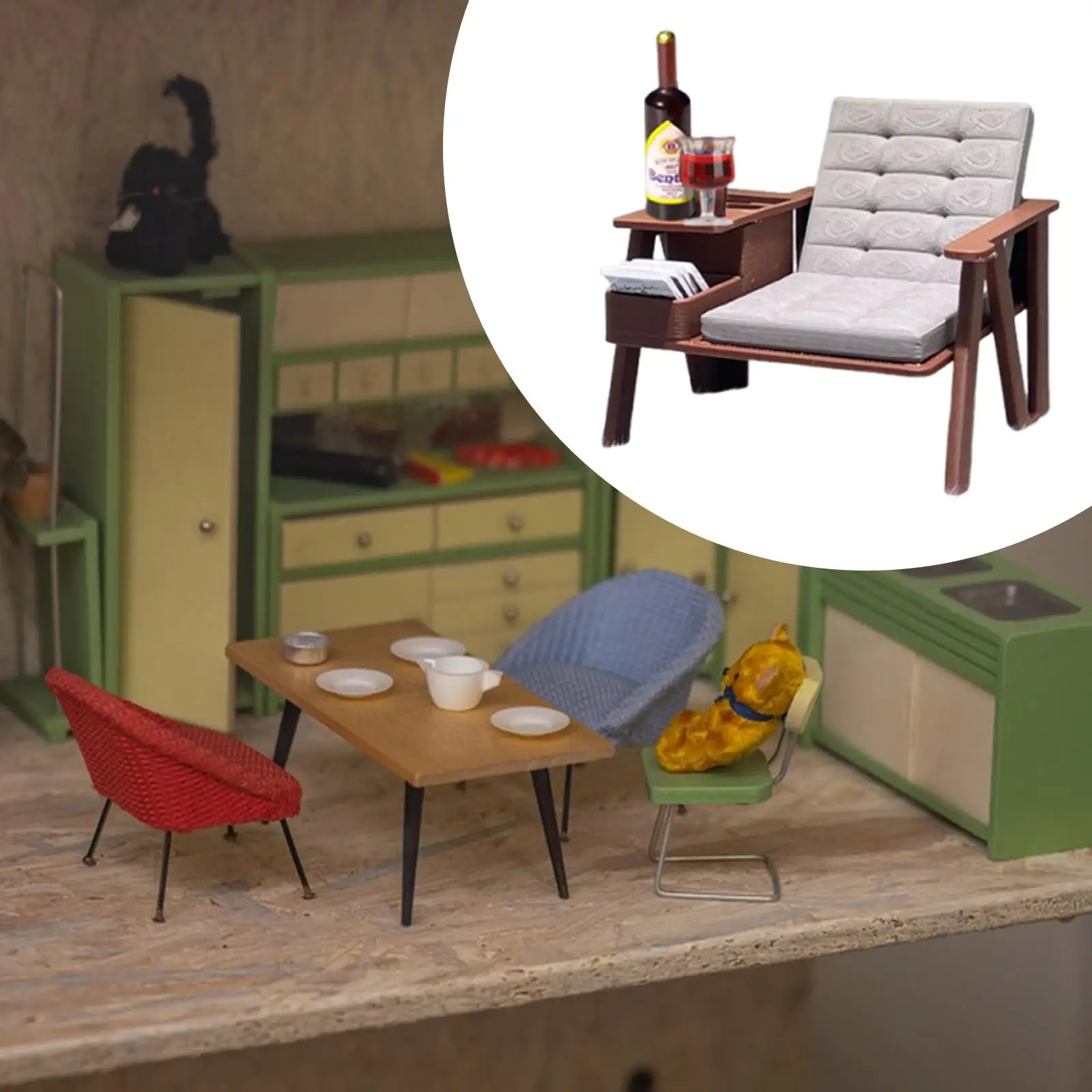 1:12 Schaal Dollhouse Mini Leesstoel Set Lounge Meubels Poppenhuis Decoratie voor Etalage