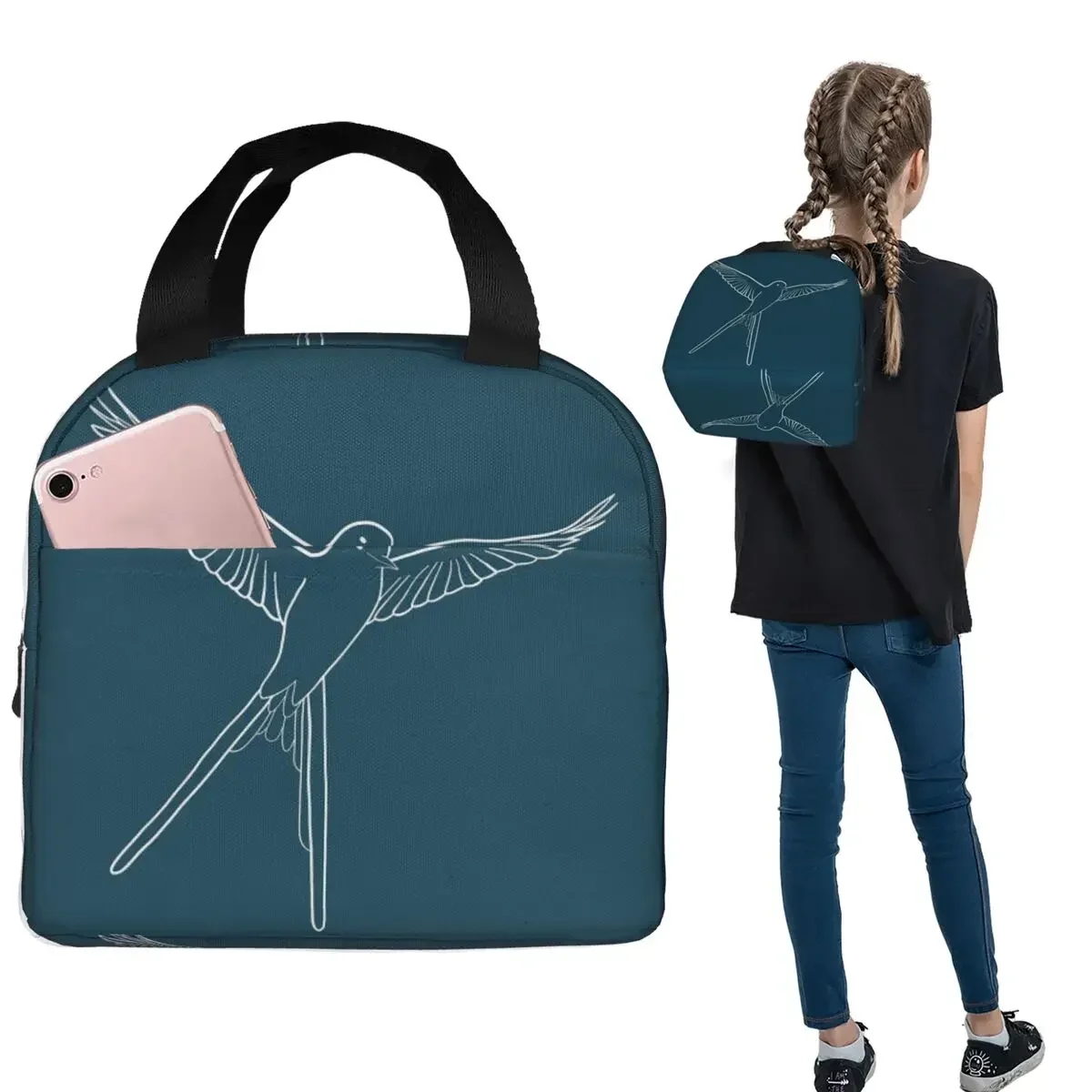 Wingspan Board Game Bird Outlin Insulated Lunch Bag for Women Kids Portable Food Boxes Thermal Lunch Box Tote