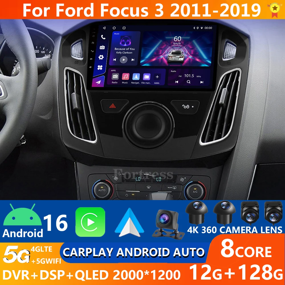 Android 16 Carplay para Ford Focus 3 2011-2019 Radio de coche Auto 4G WIFI navegación GPS reproductor de vídeo Multimedia estéreo BT