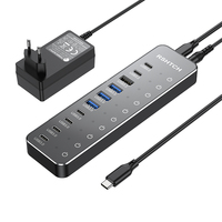 RSHTECH Powered 7 Port 10Gbps Data USB Hubs Individual On/Off  Touch Switches Splitter for Surface Windows PC Laptop Desktop