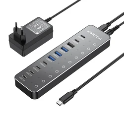 RSHTECH 10 in 1 USB C Hub with Individual Touch Switches 10Gbps Type-C USB Splitter Docking Station for MacBook iPhone 16 15 14