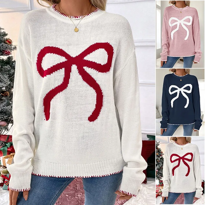 Womens 2026 Fall Winter New Fashion Loose Long Sleeve Round Neck Christmas Sweater Pullover Top Trendy Chic Warm Elegant Holiday