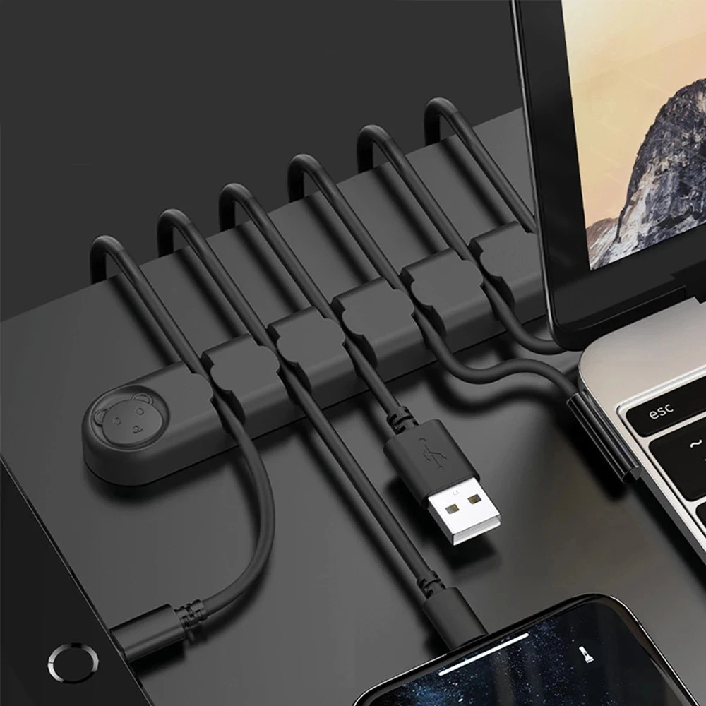 Silicone USB Cable Organizer Desktop Tidy Management Cable Winder Clips Cable Holder for Mouse Headphone Charging Wire Organizer