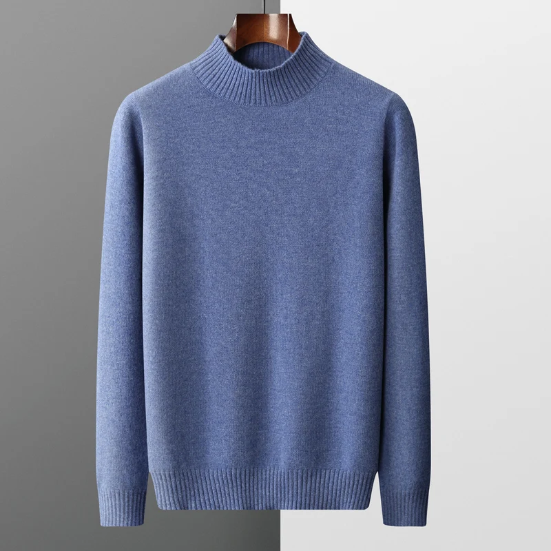 100 Pure Cashmere Sweater Men Half-High Neck Round Neck Thickened Autumn Winter Solid Color Pullover Wool Loose Knit Long Sleeve