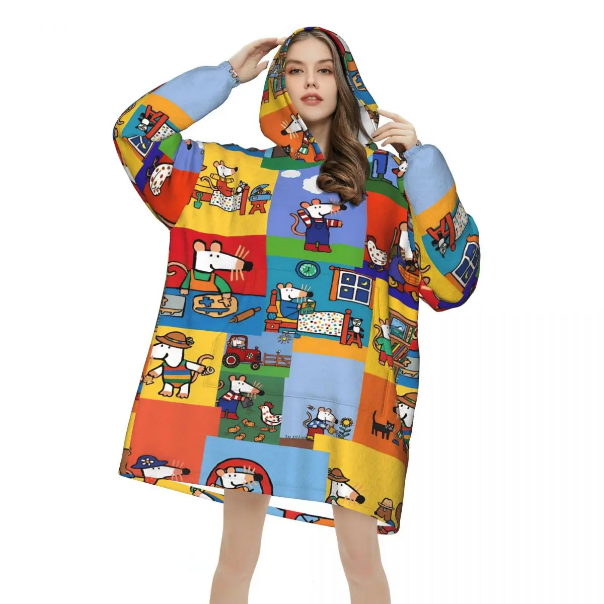 Maisy Mouse Blanket Hoodie Wearable Blanket Oversize with Pocket Warm Sleeping Bag Soft Cozy Onesie