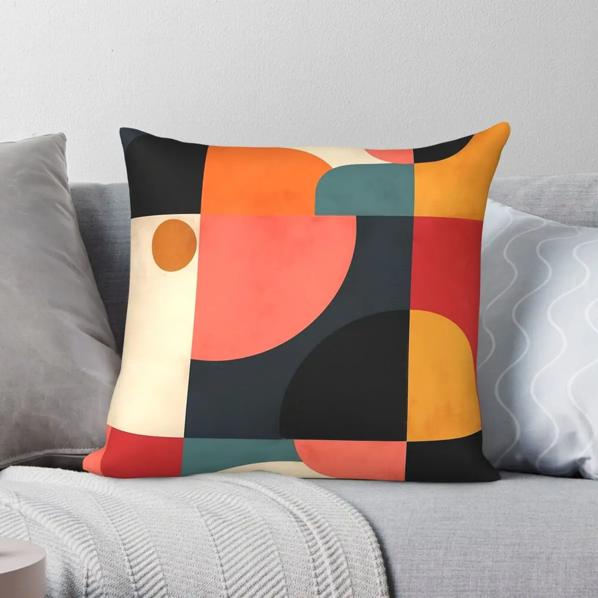 Mid Century Abstract Shapes Square Pillowcase Polyester Linen Velvet Printed Zip Decor Room Cushion Cover Wholesale 45x45