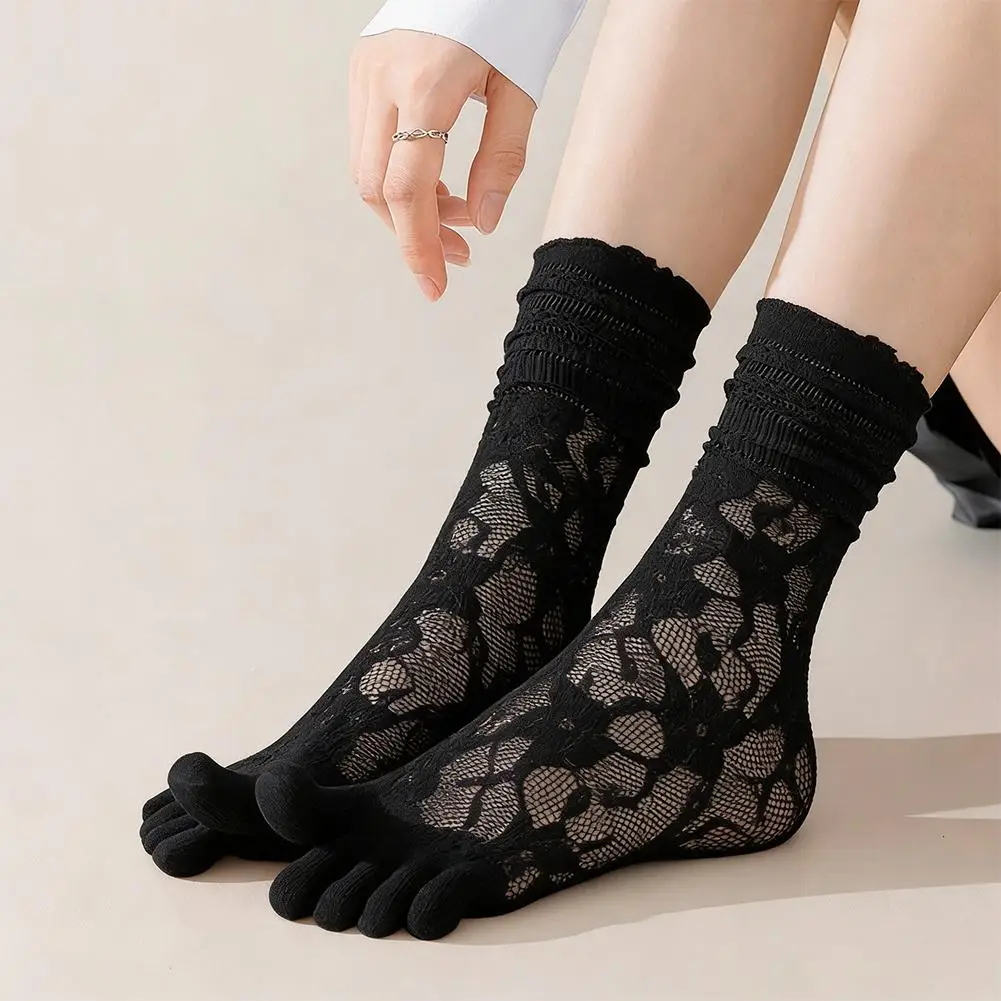 Fashion Japanese Tabi Toe Socks Women Summer Sexy Lace Two Finger Socks Mesh Breathable Solid Transparent Split Tabi Toe Socks