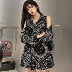 Women Summer Floral Chiffon Shirt Stand Collar Graffiti Printing Off Shoulder Short Sleeve Loose Top