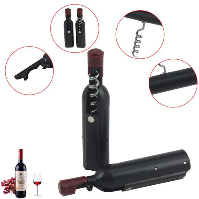 1Pc Creative  2 In 1 Bottle Opener Fridge Magnets Kitchen Tools, Portable Red Wine Corkscrew Beer Cap Openers Bar Accessories