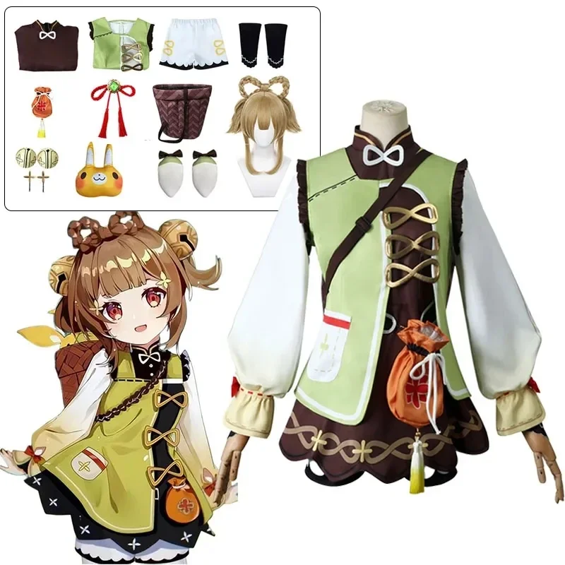 

Genshin Impact YaoYao Cosplay Costume Women Kids Anime Lolita Dress Lovely Uniform Yao Yao Wig Halloween Costume Full Set