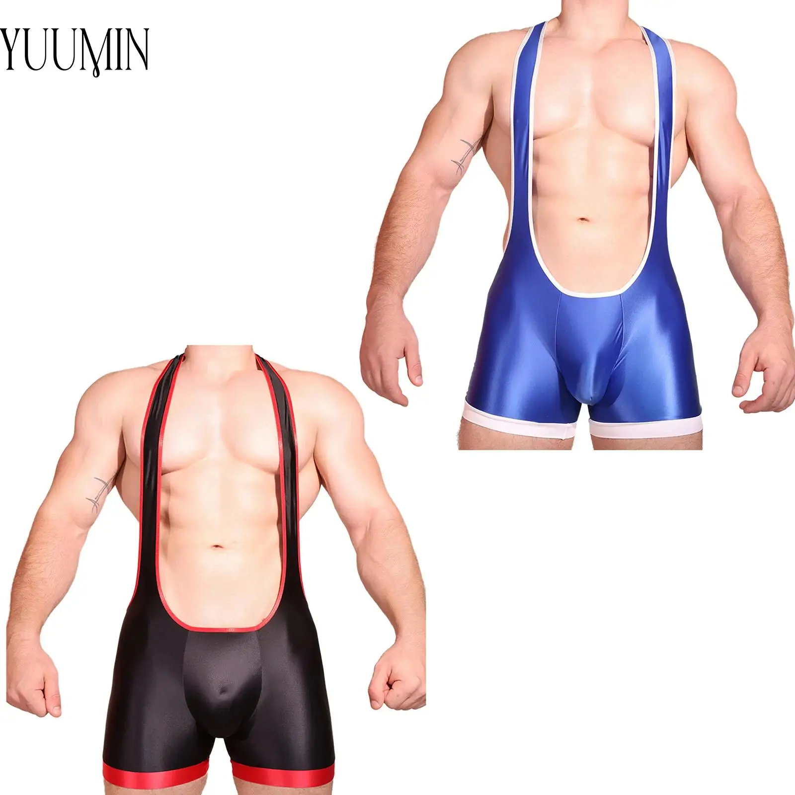 

Men's Slim Fit Bodysuit Deep U Neck Jumpsuit Wrestling Singlet Stretchy Bodysuit for Sports Gym Fitness Bodysuit for Sports Gym