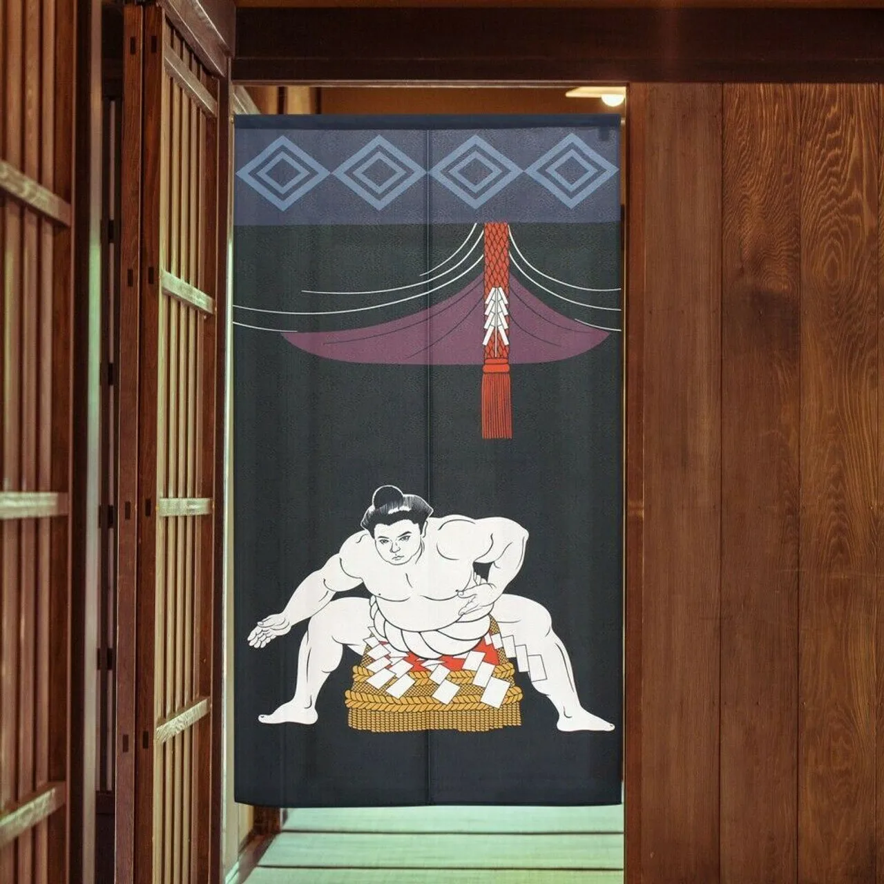 Sumo Wrestler Print Noren Japanese Style Doorway Curtain Bedroom Bathroom Partition Door Curtains Entrance Hanging Half Curtain