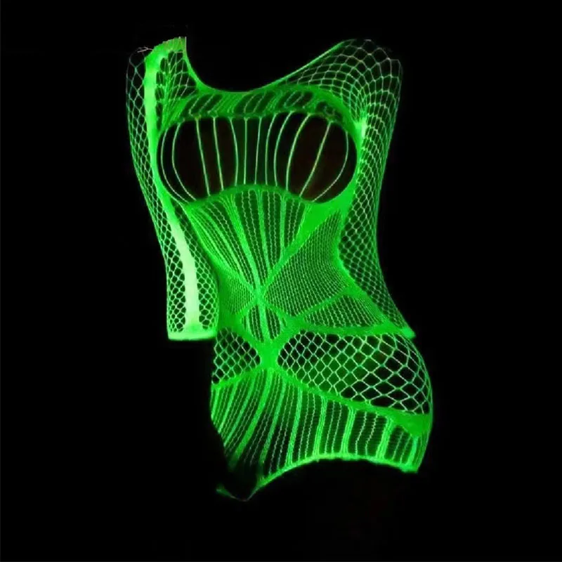 Rave Luminous Glowing Bodystocking Porno Teddies Leggings Fetish Sexy Tights Exotic Performance DanceWear Nightbar Pantyhose