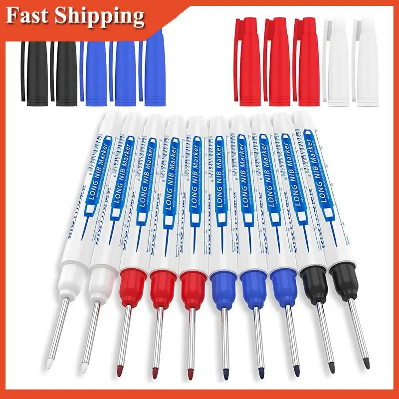 

AB97-10Pcs Deep Hole Marker Pen, Multi-Purpose Long Nib Deep Reach Marker Pen, Carpentry Plastic Metal Glass Marking Tool