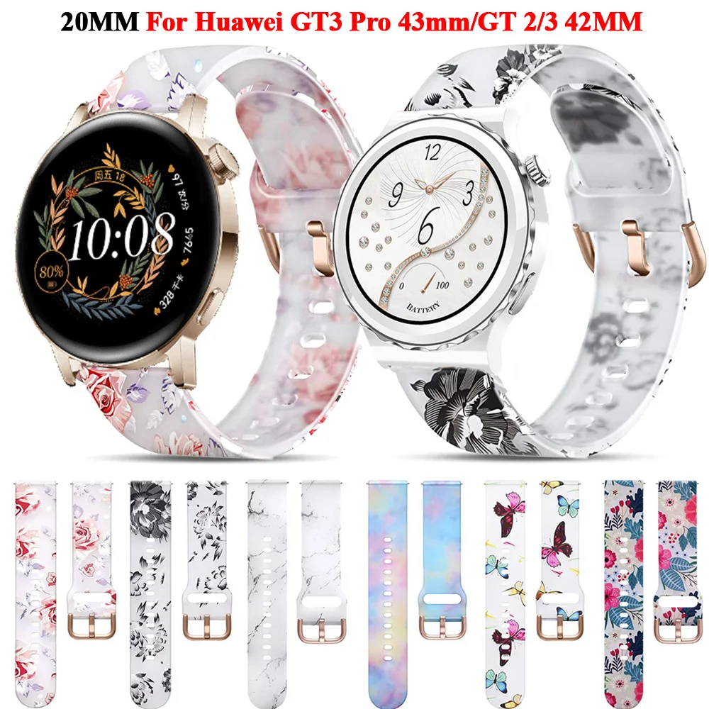 Correas de impresión inteligente para Huawei Watch GT 2 GT3, pulsera de repuesto de silicona de 42mm, 20mm, 43mm, Honor Magic 2