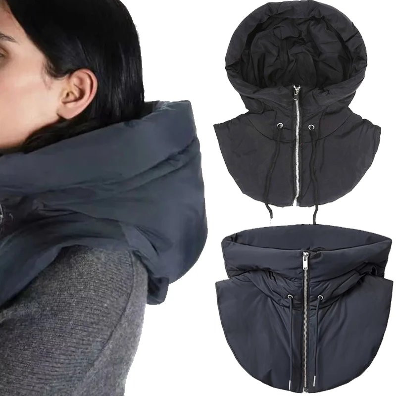 Winter Ultralight Down Hooded Hats for Women Men Warm Ring Scarf Balaclava Hat Neck Zippper Drawstring Coat Scarf Short Tank Top