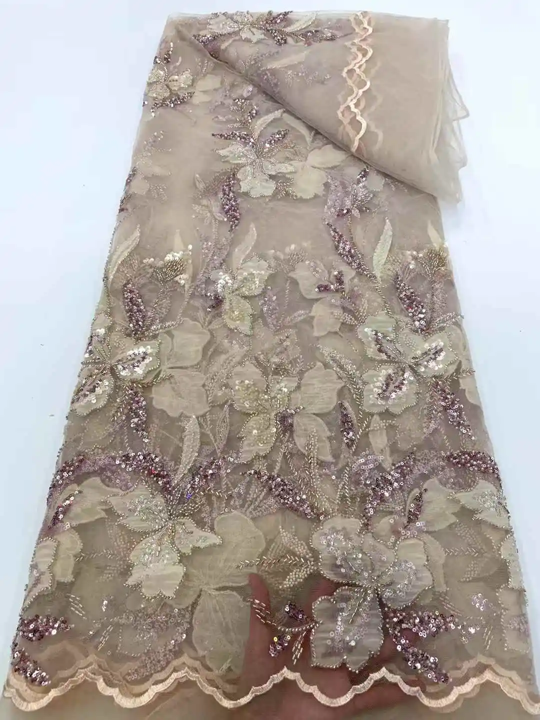 

African Mesh Groom Lace Fabric 2025 High Quality French Sequins Lace Fabric Nigerian Lace Fabric For Wedding Women Dress