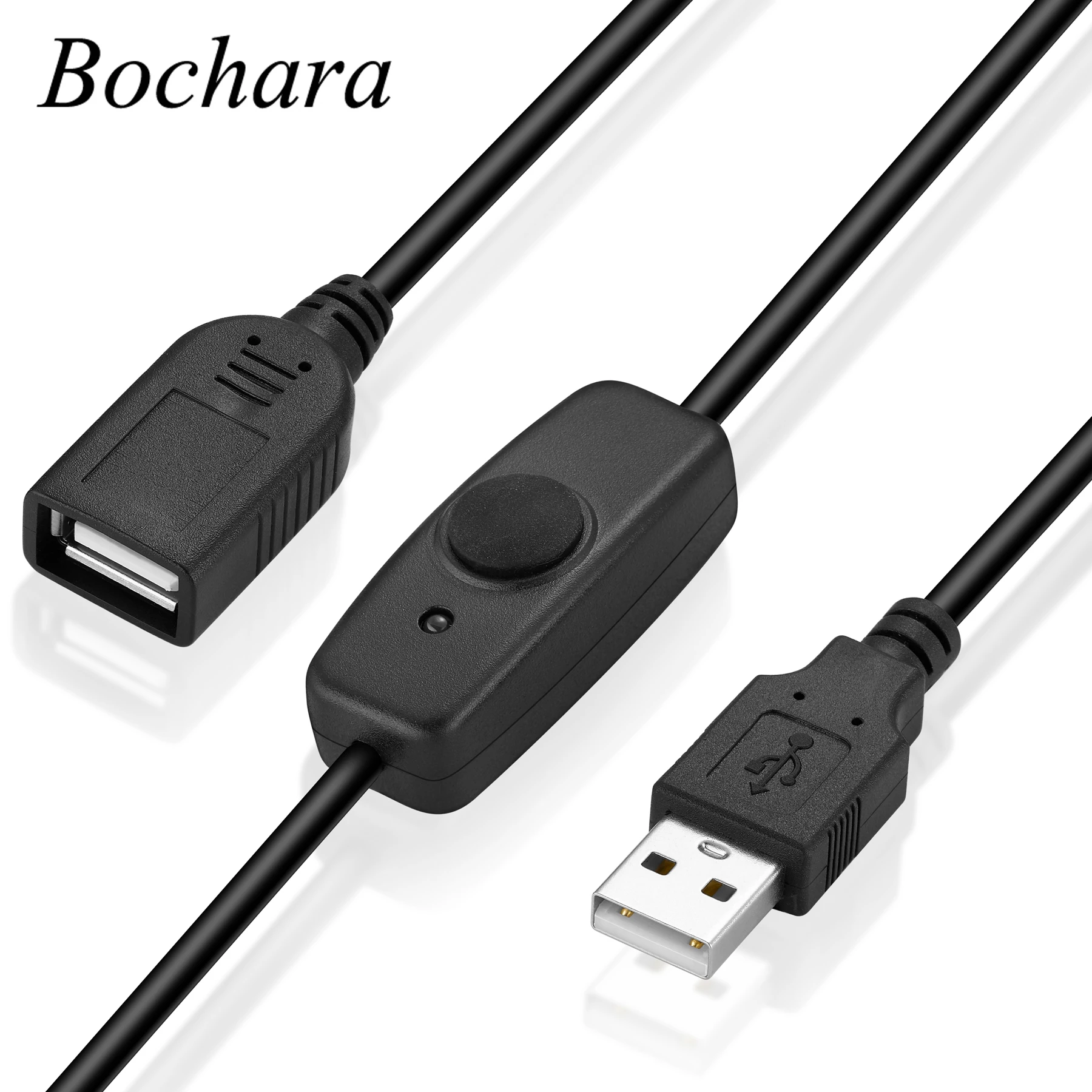 Bochara USB 2.0 Type A Male to Female Extension Cable With ON OFF Switch Indicator Light Shielded 50cm 1m