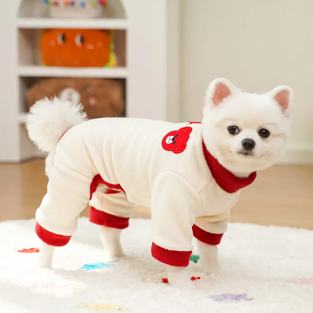 Four legged clothing for pets small medium-sized dogs cats fleece contrasting colors can be worn externally and pulled by Teddy