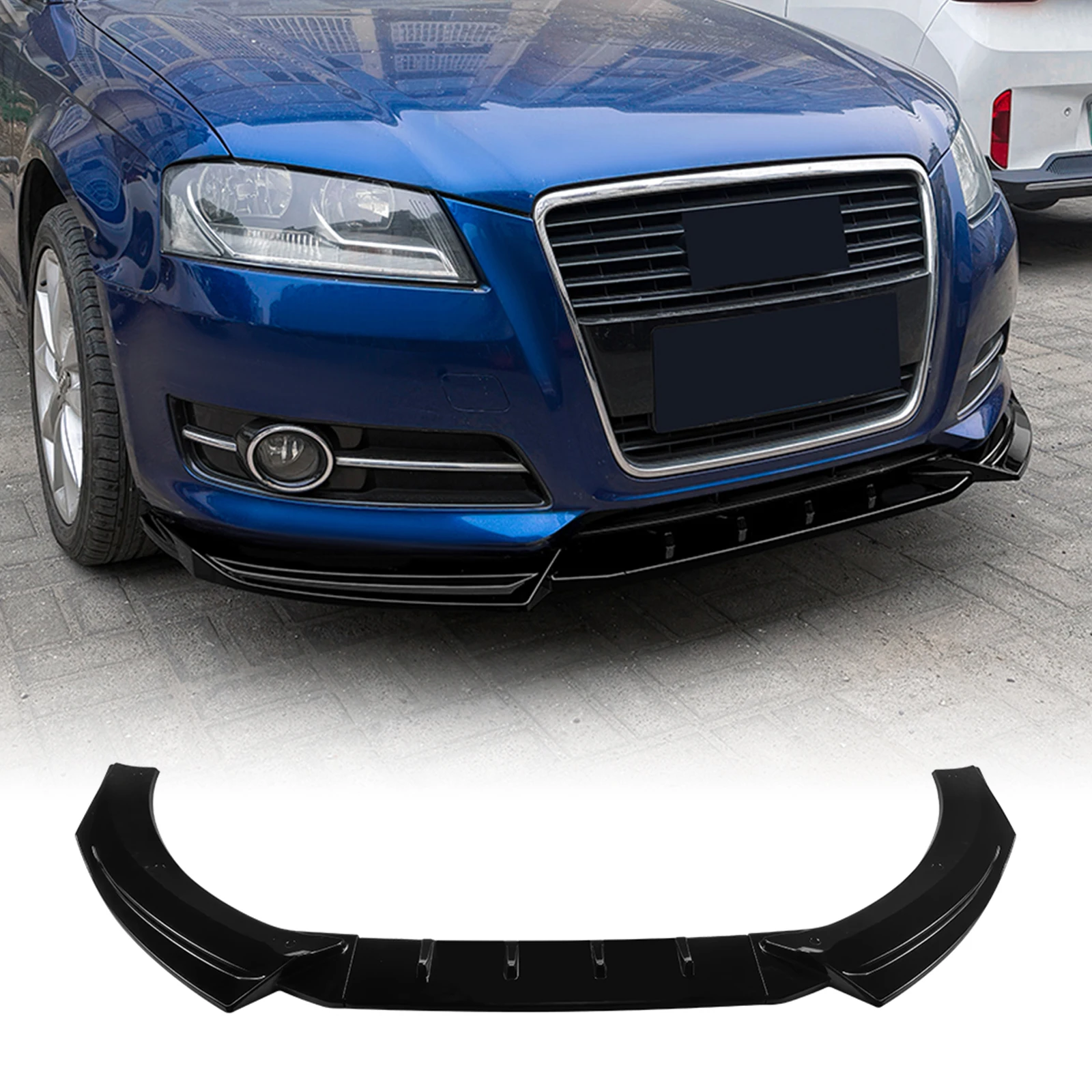 Für Audi A3 8P 2008-2012 Standardversion Frontstoßstangen-Spoilerlippe Carbon-Optik/Hochglanz-Schwarz Diffusor Splitter Schutzblende