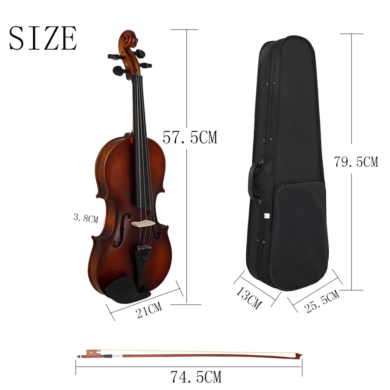 4/4 Violin Basswood Body Head Ebony Fingerboard Pegs Chin Rest Tailpiece for Beginners Student Performer