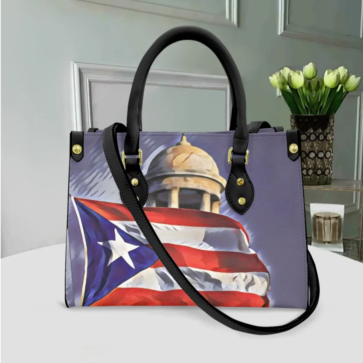 Puerto Rico Flag Print Women Handbags Large Capacity Top Handle Casual Shoulder Bag Retro Shopping Underarm Bag Coin Purse New