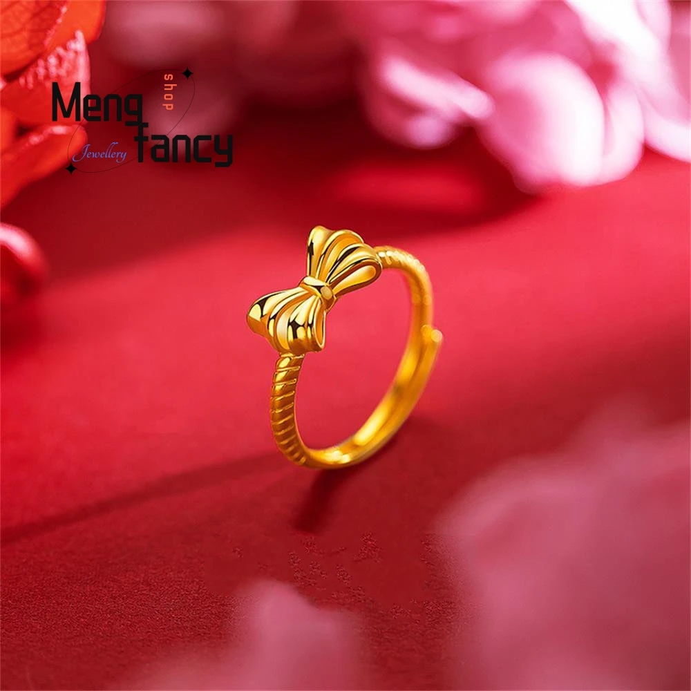 Vietnam Placer Gold Bow Engagement Ring Retro Charms Fashion Luxury Couple Eternity Jewelry Elegant Women Promise Holiday Gifts