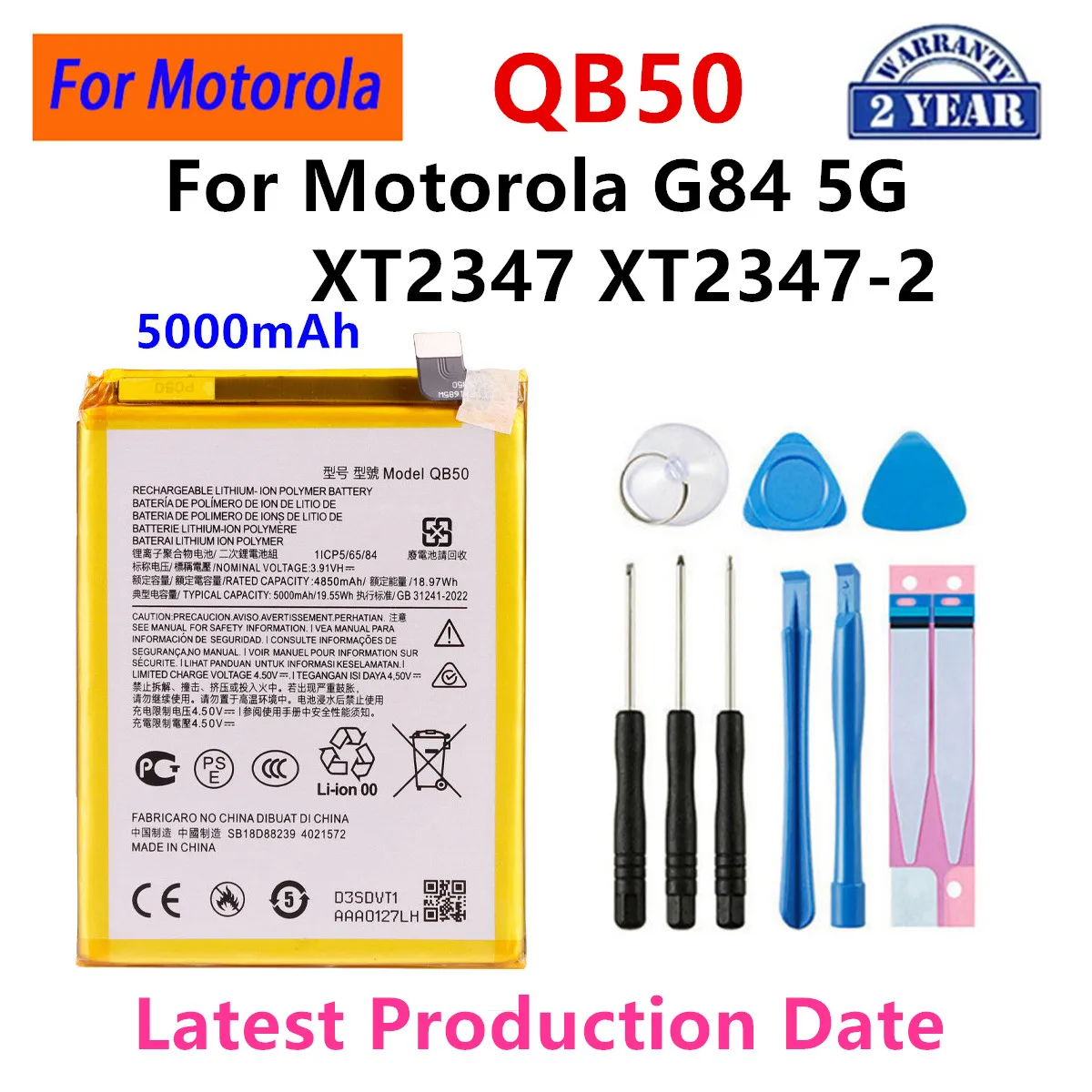 

Brand New QB50 5000mAh Battery For Motorola MOTO G84 5G XT2347 XT2347-2 Mobile phone Batteries+Tools