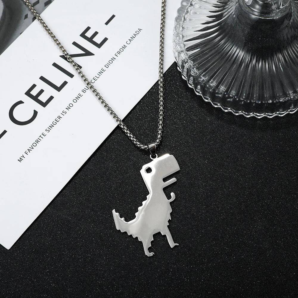 Trendy Punk stainless Steel Blade Necklace Cute Ghost Cat Abstract Face Dinosaur Bear Pendant Neck Chain for Hip Hop Necklace