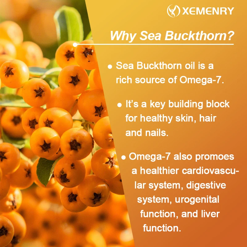 Organic Omega-7 Sea Buckthorn Seed Oil Capsule - for Hair, Skin, Nails, Heart Health, Improves Digestion