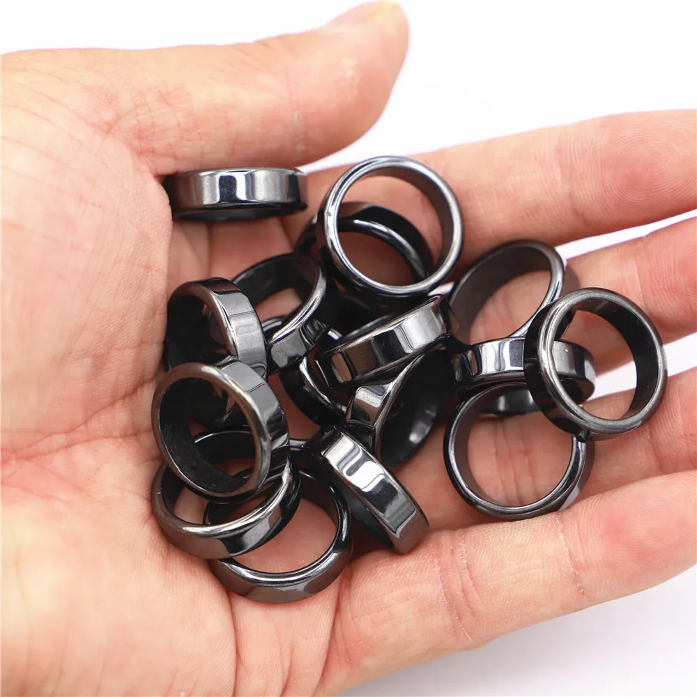 Grade AAA Quality Black Gallstone NO Magnetic Hematite Flat Rings for Women Men 6mm 50PCS/LOT Fashion Jewelry Whole Sale Wedding