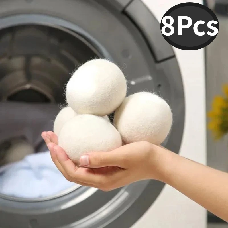 8Pcs 6cm Reusable Wool Dryer Balls Natural Fabric Softener Household Clothes Dryer Washer Anti-winding Cleaning Tools ﻿