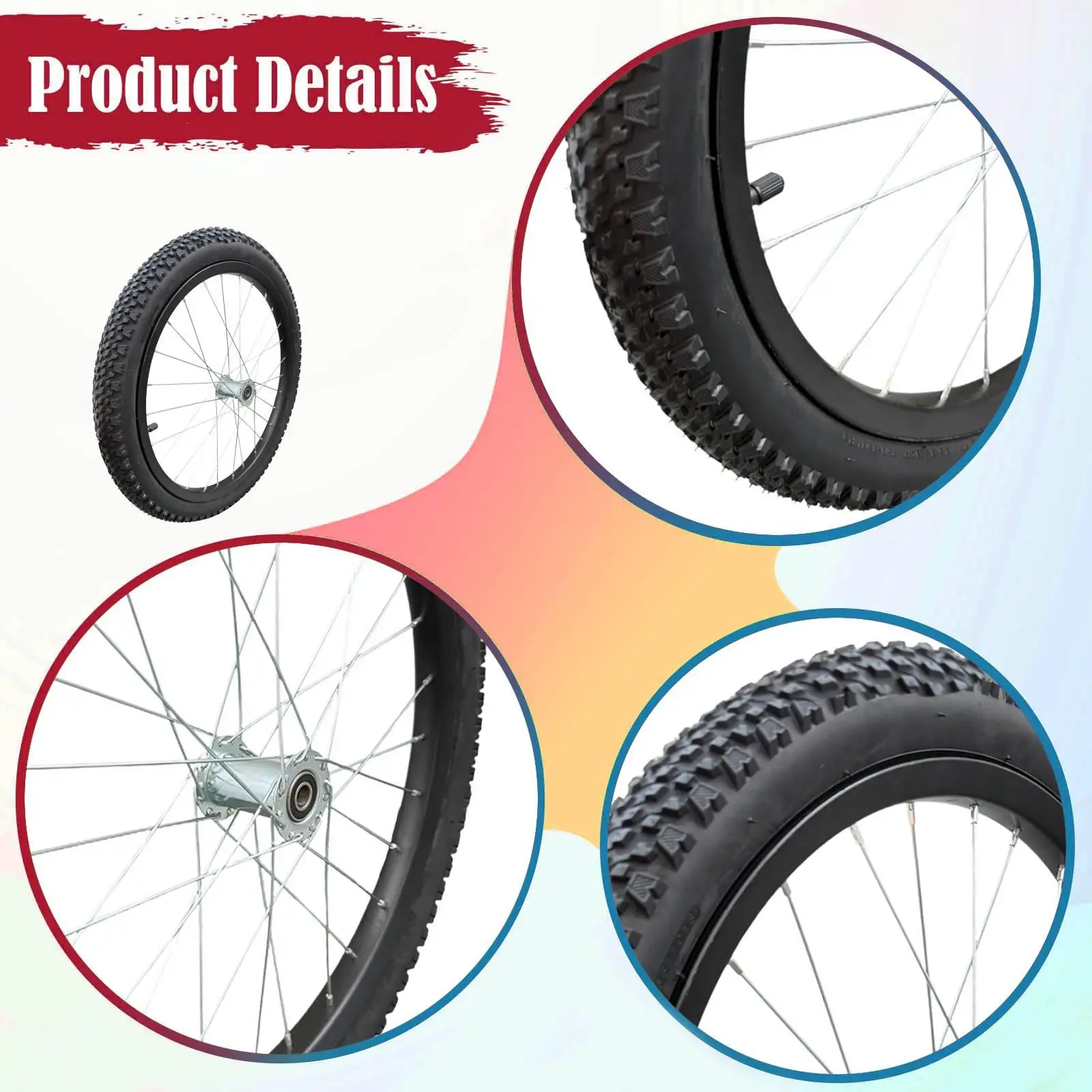 

2x 20'' Bicycle Trailer Wheel Replaces Great Traction Practical Lightweight Sports Portable Biking Spoke Wheels Rubber Tyre