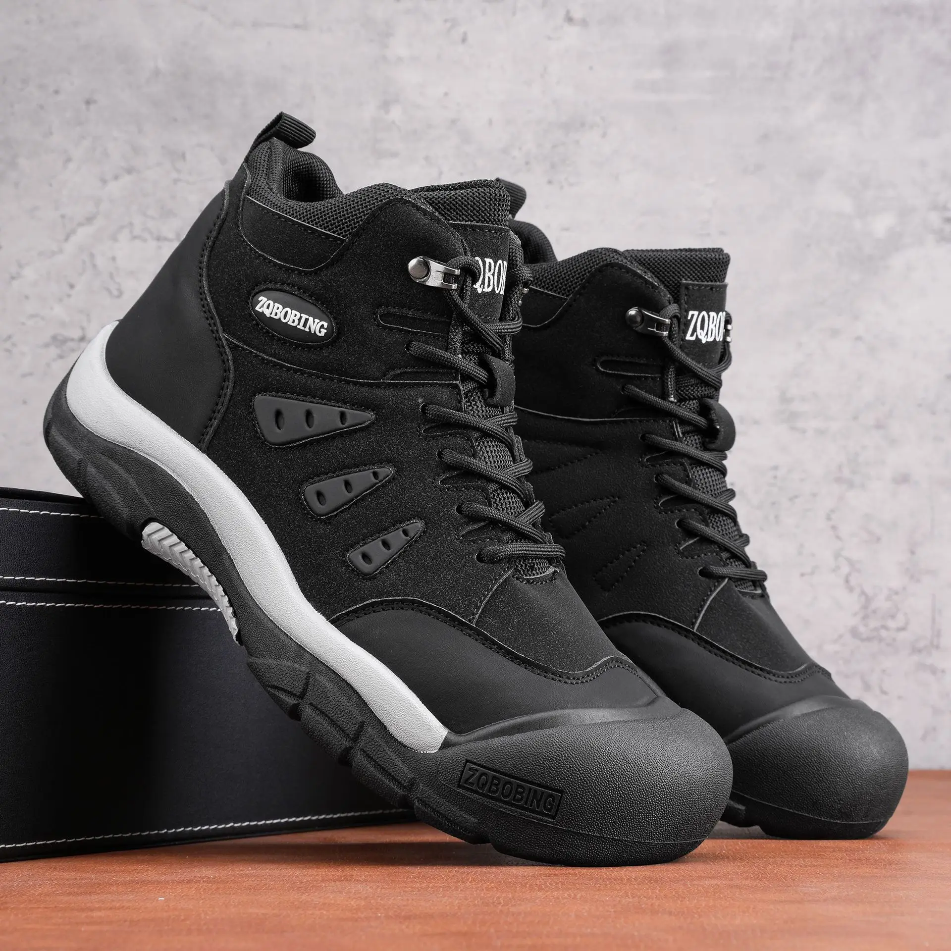 2026 men's sports shoes size 48 thick soled high top anti slip outdoor hiking and mountaineering shoes tactical boots