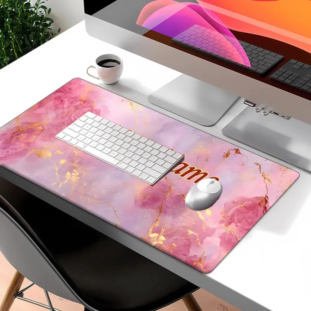 Soft Personalized Customizable Pink Rose Large Desk Mat, Anti Slip Rubber Mouse Pad, Exquisite Present For Staff Gamer Sweethear