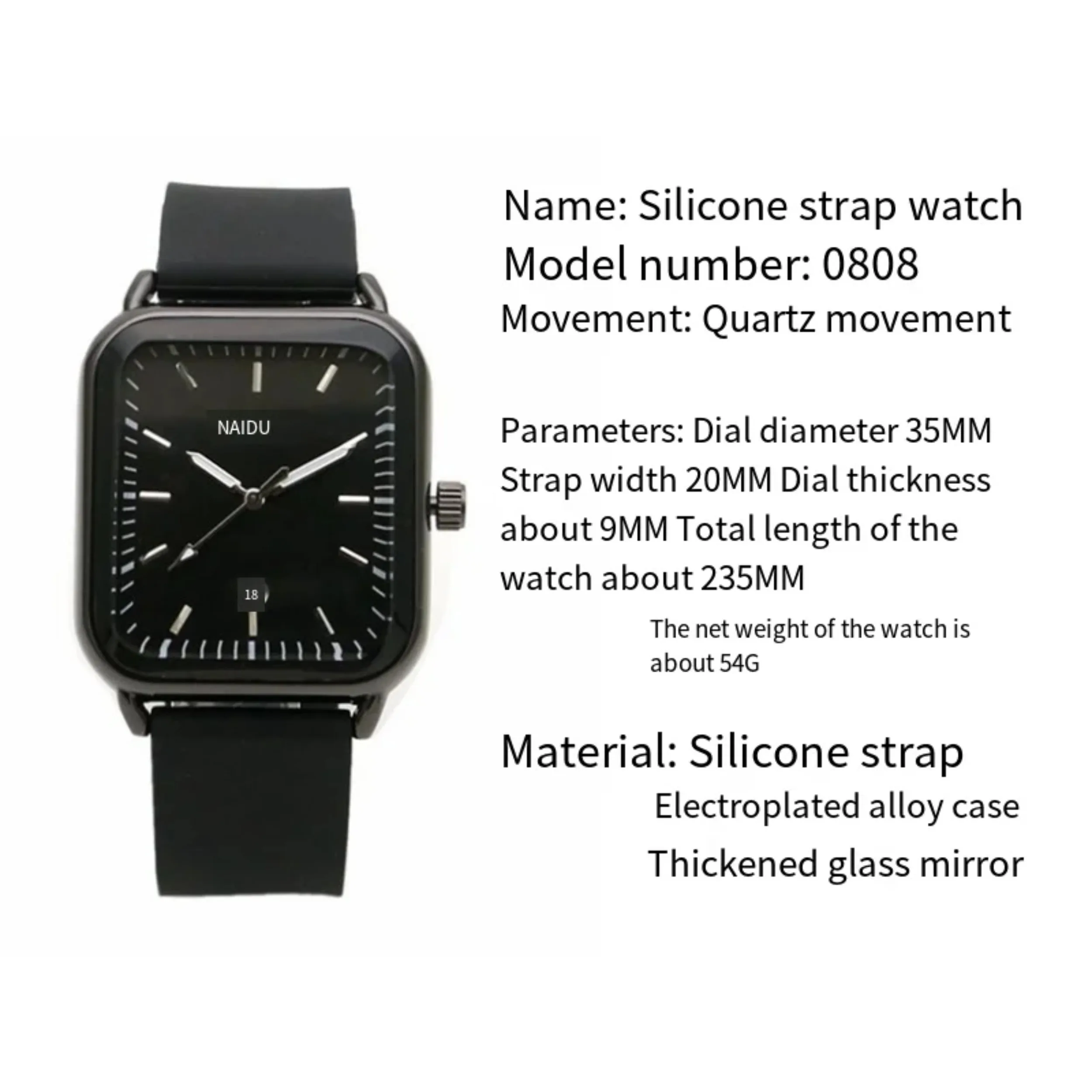 ساعة سيليكون مستطيلة مع تقويم للذكور والأنثى ، ساعة كوارتز بسيطة للطالب ، حزام الموضة