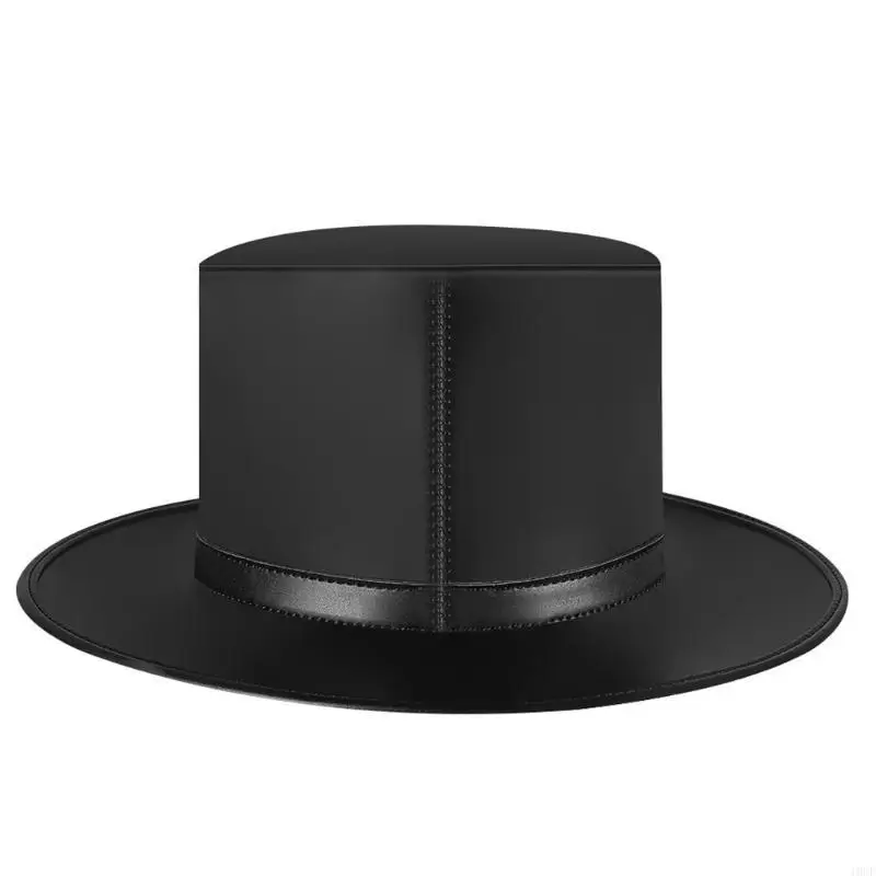 Steampunk Plague Doctor Hat PU Leather Black Flat Top Flame Hat for Halloween Cosplay Costume Women Men Prop